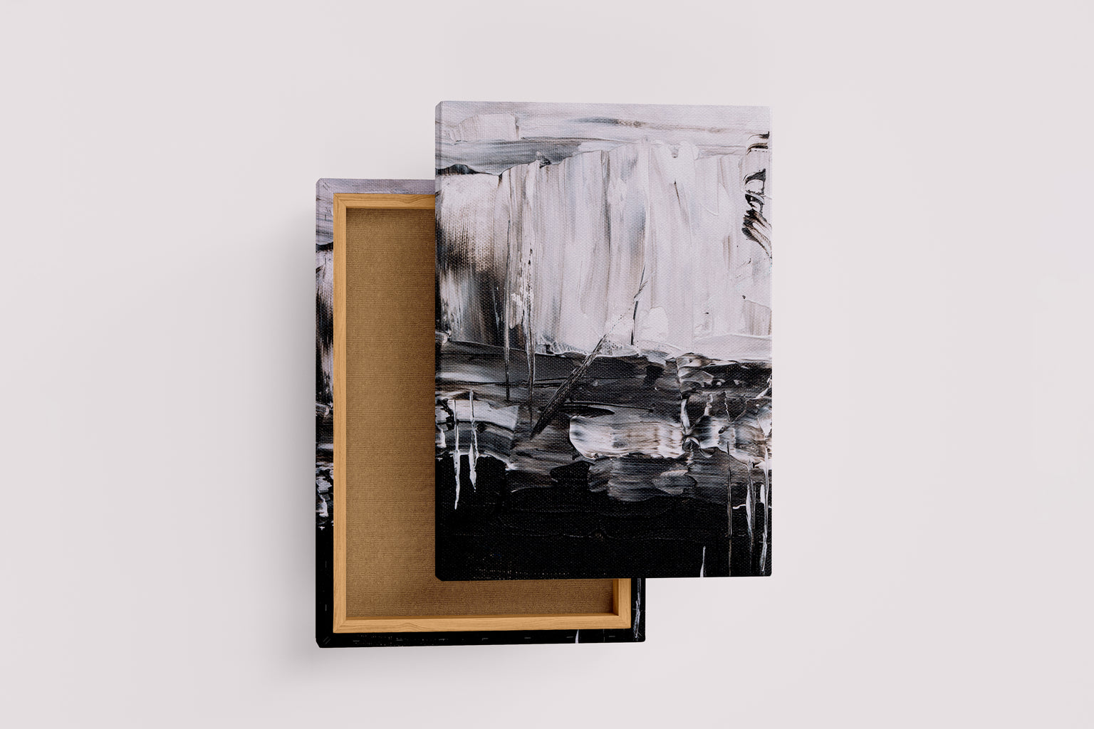 a close-up of a black and white abstract painting with heavy, textured brushstrokes, abstract, art, kanvas tablo