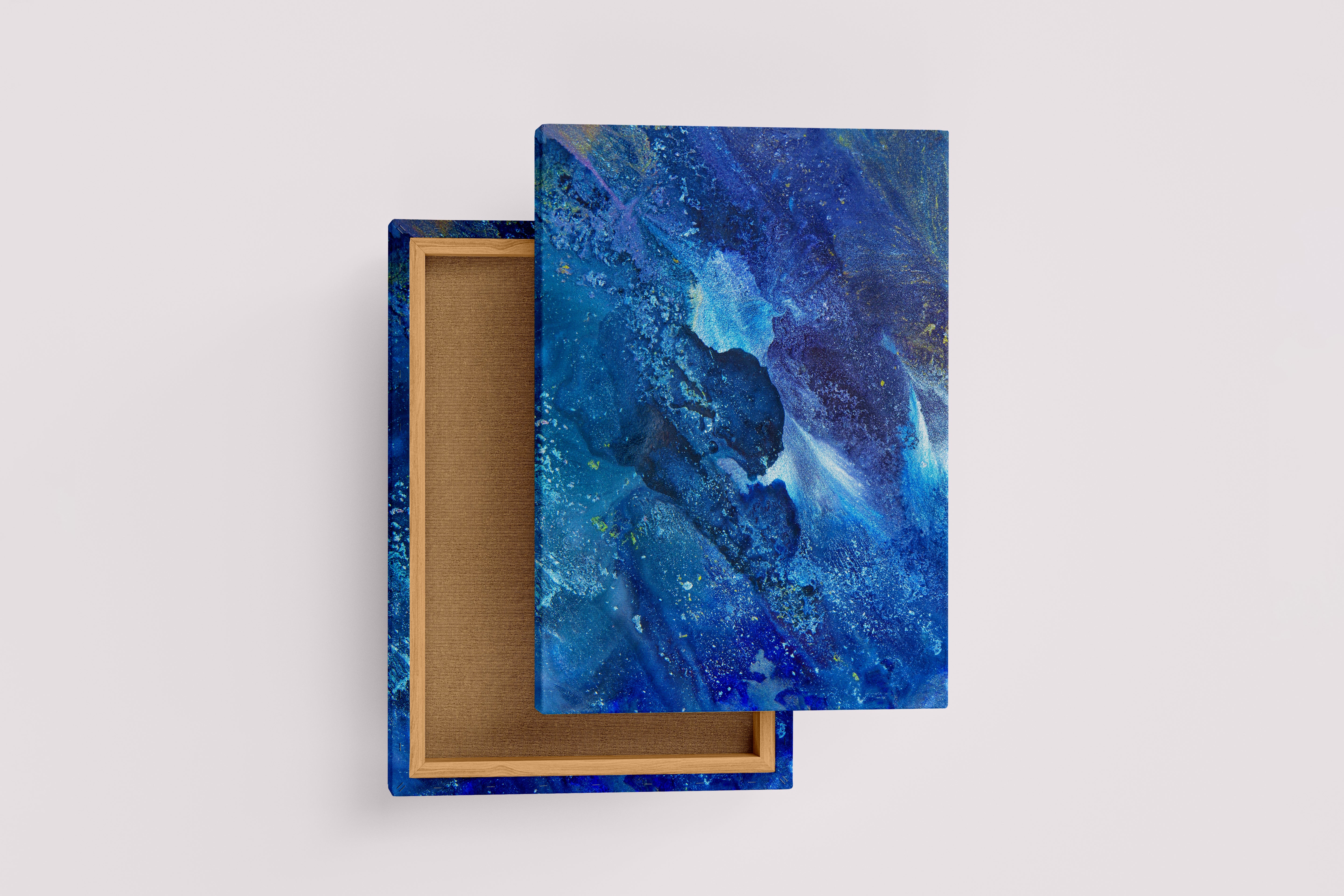 a captivating abstract image of a deep blue and gold nebula in outer space, abstract, art, kanvas tablo