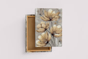 a palette knife painting of elegant golden-brown flowers with a heavy texture, art, kanvas tablo