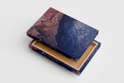 a macro view of fluid art with deep blue and sparkling terracotta red swirls, abstract, art, kanvas tablo