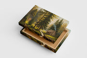two huts forest view at sunset model 3, view, art, kanvas tablo