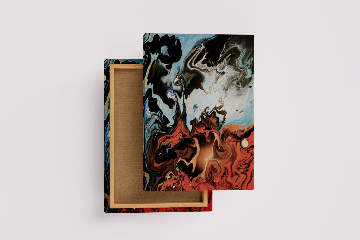an abstract fluid art piece representing a dramatic clash of fire and water, abstract, art, kanvas tablo