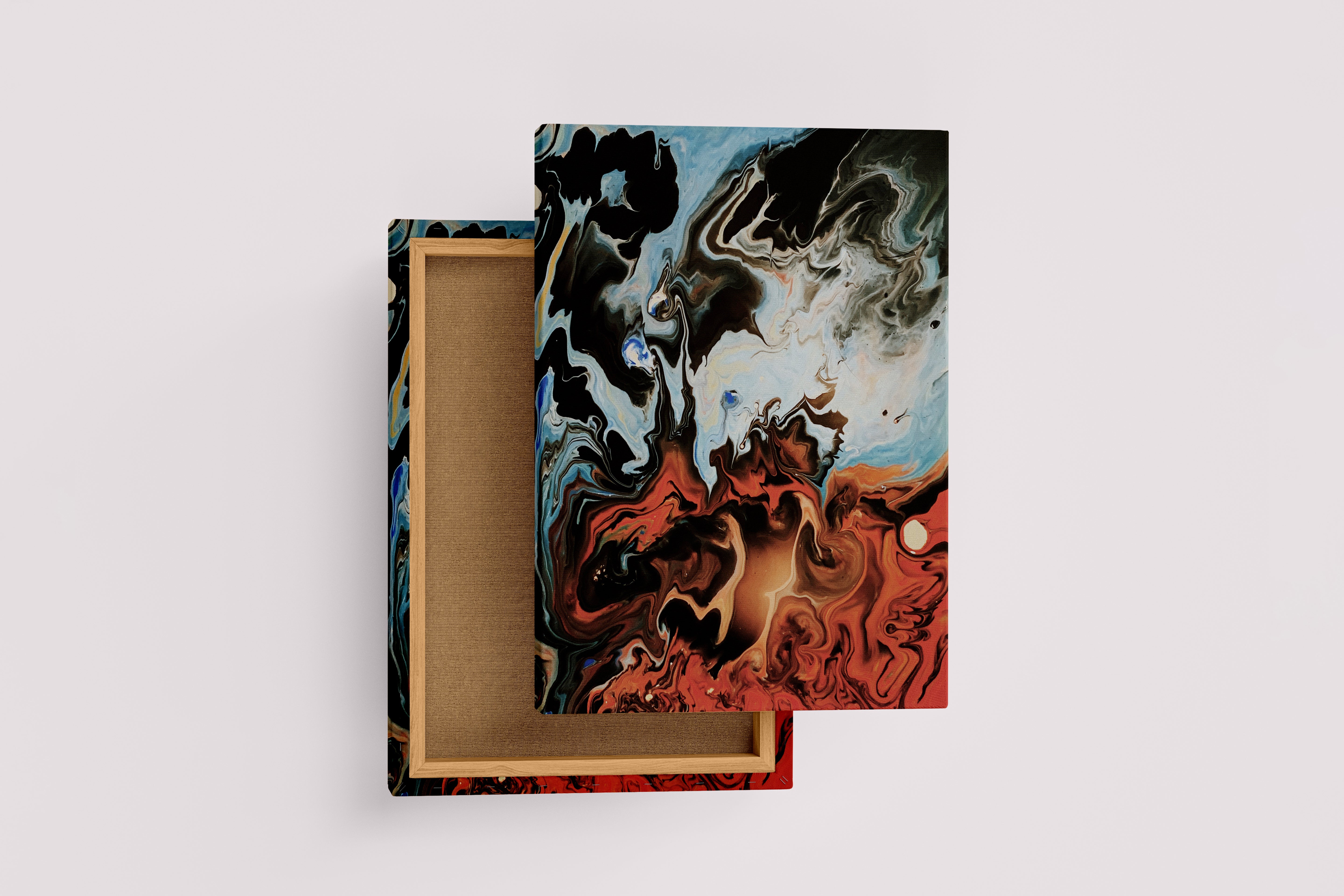 an abstract fluid art piece representing a dramatic clash of fire and water, abstract, art, kanvas tablo