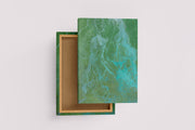 an aerial top-down view of a turquoise glacial river delta in a green landscape, abstract, art, kanvas tablo