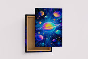 ai creation, saturn and the other colorful planets in its orbit model 2, ai art, art, kanvas tablo