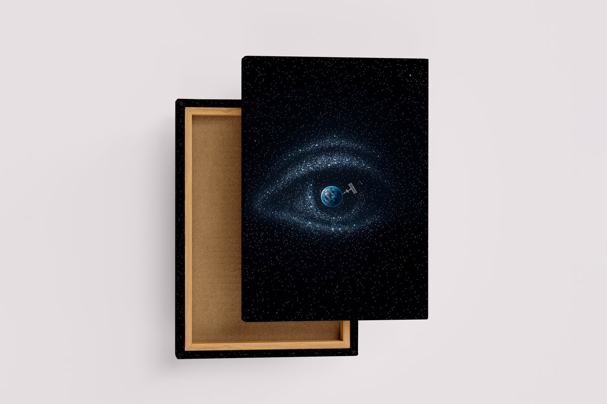 ai creation, stars shaped like eyes, orbiting the earth, ai art, art, kanvas tablo
