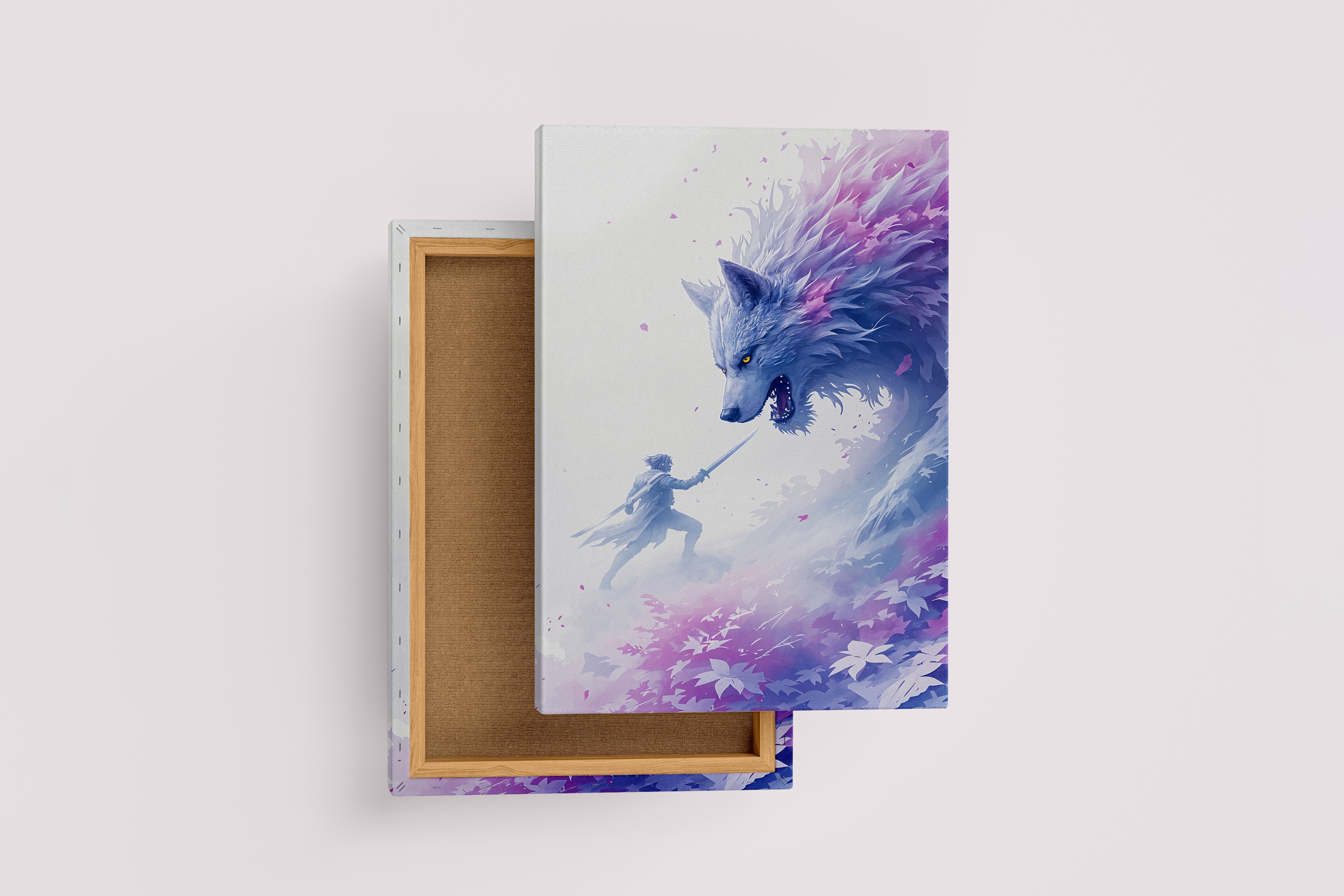 ai creation, swordsman vs wolf, pet, ai art, art, kanvas tablo