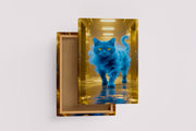 ai creation, wrapped in bluish colour cat, pet, ai art, art, kanvas tablo