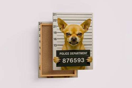 Sabıka Fotoğrafı Çekilen Sert Bakışlı Komik Chihuahua Köpek Mizahi Kanvas Tablo