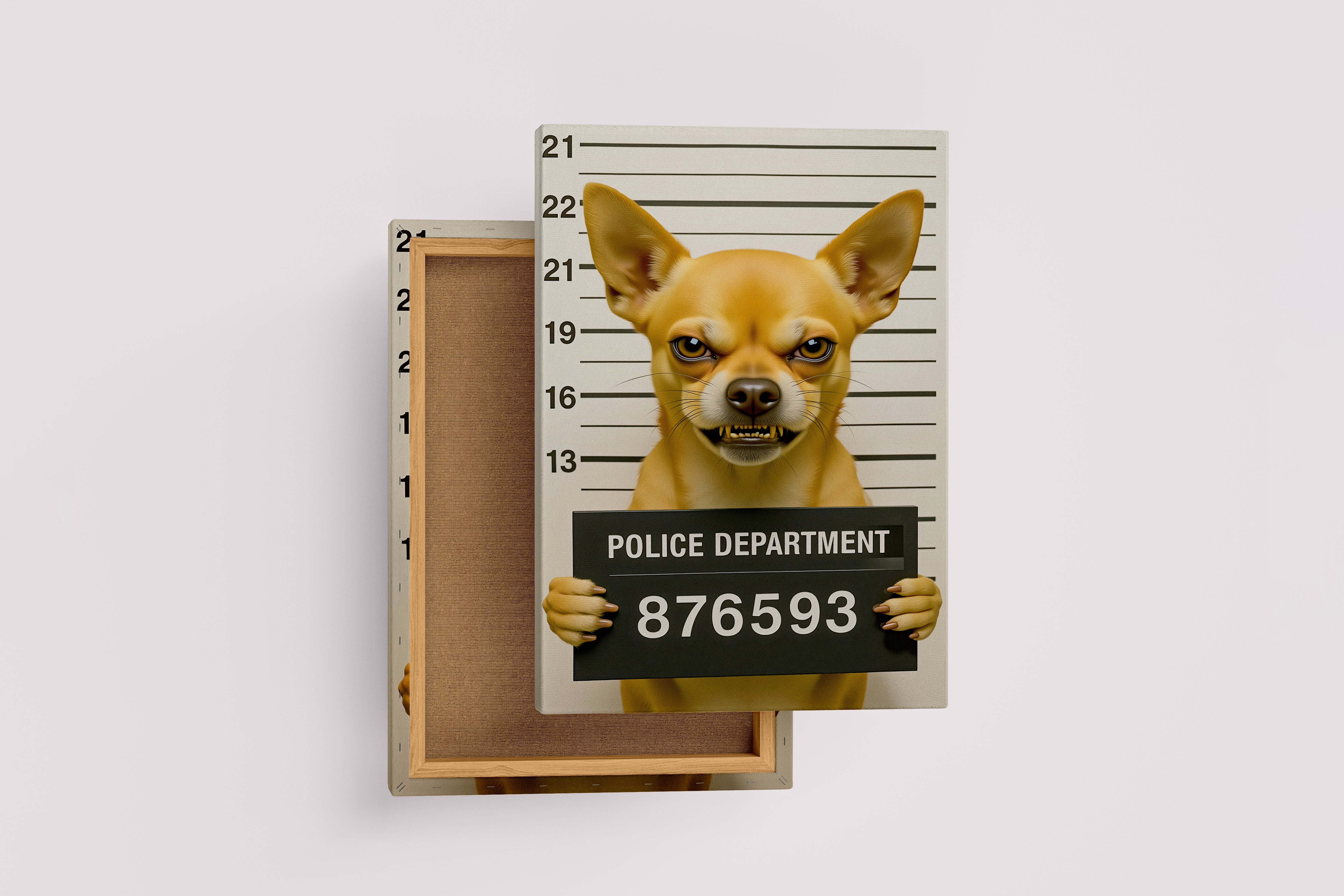 Sabıka Fotoğrafı Çekilen Sert Bakışlı Komik Chihuahua Köpek Mizahi Kanvas Tablo