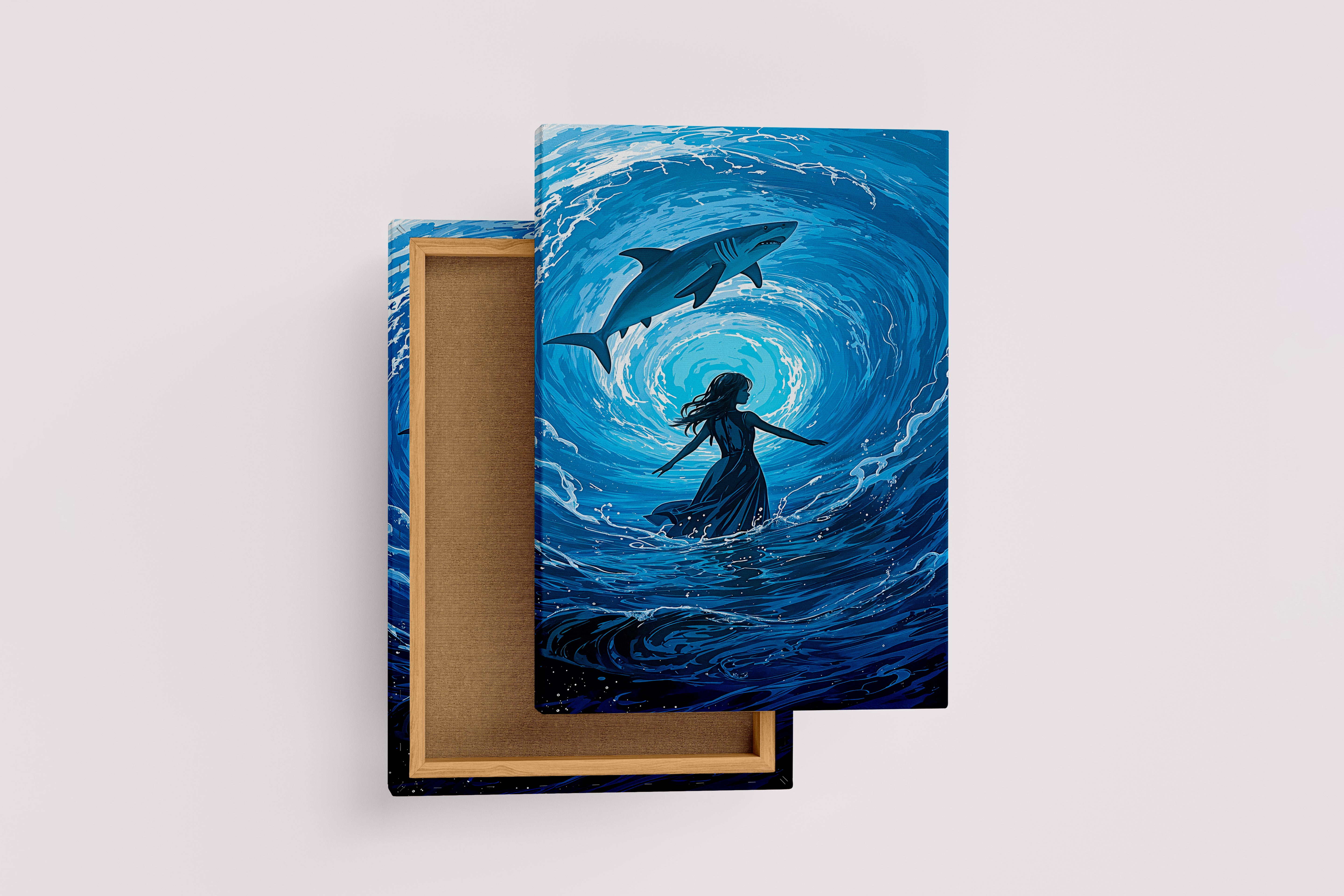 ai creation, giant shark in the middle of the sea, ai art, art, kanvas tablo