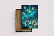 ai creation, space chess and planets, andromeda, ai art, art, kanvas tablo
