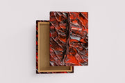 a macro photograph of thick, glossy red and black paint with deep textured ridges, abstract, art, kanvas tablo