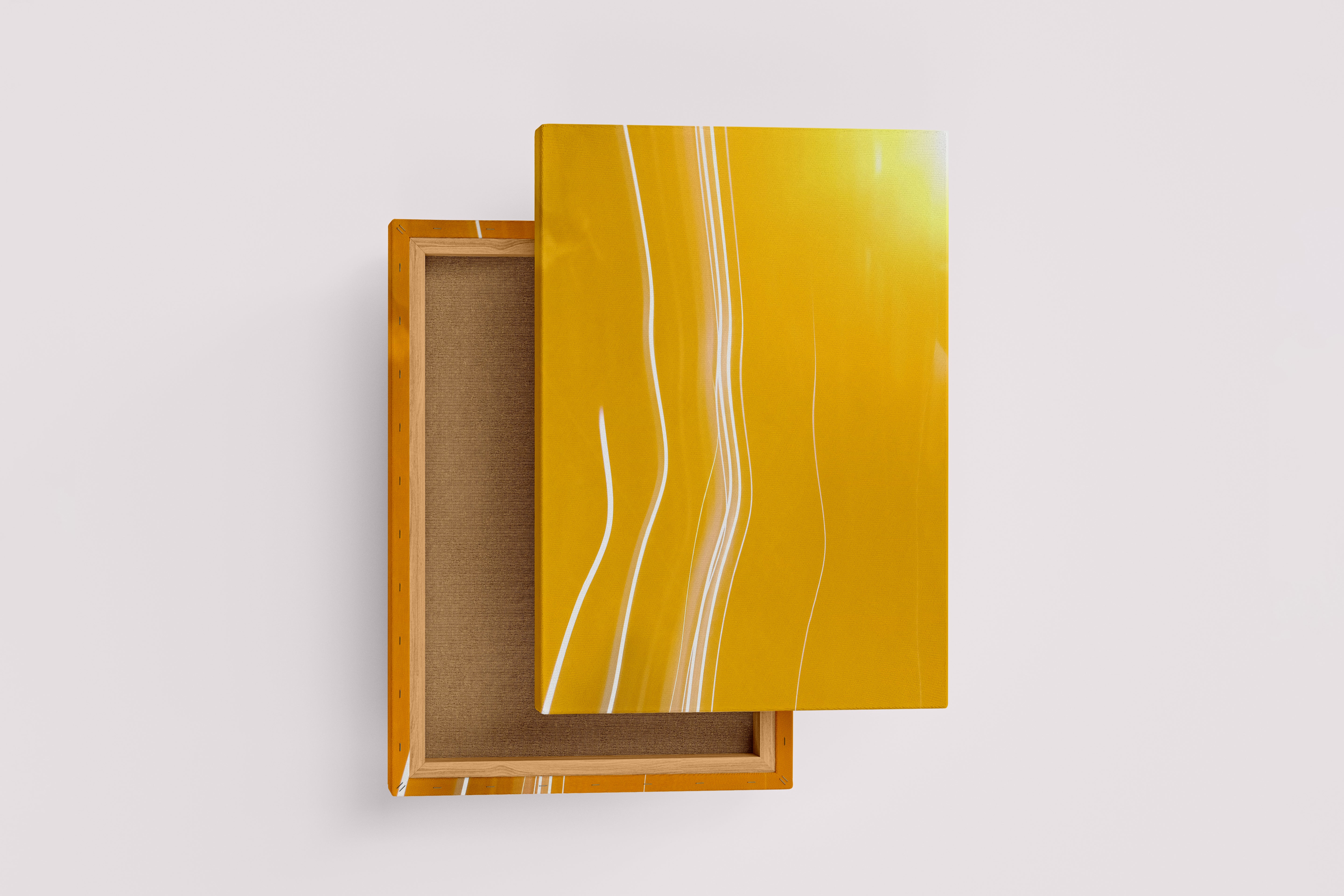 an abstract long exposure photograph with white light trails against a vibrant orange background, abstract, art, kanvas tablo