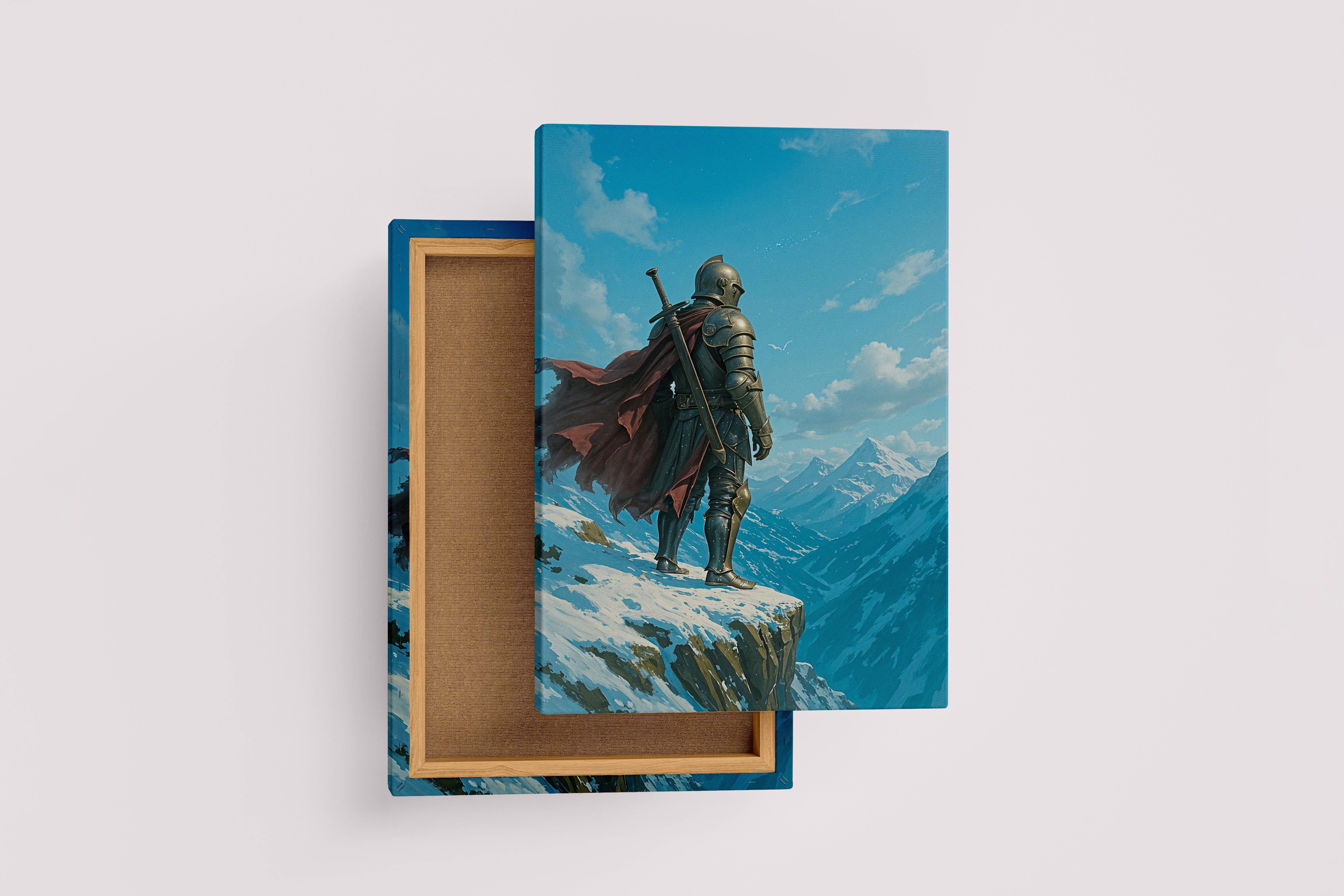 ai creation, warrior watching the mountains from the edge of the cliff, ai art, art, kanvas tablo