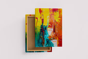 a vibrant close-up of an abstract painting with heavy, textured yellow and green brushstrokes, abstract, art, kanvas tablo