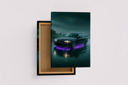 ai creation, car with purple neon lights coming out from underneath, ai art, art, kanvas tablo