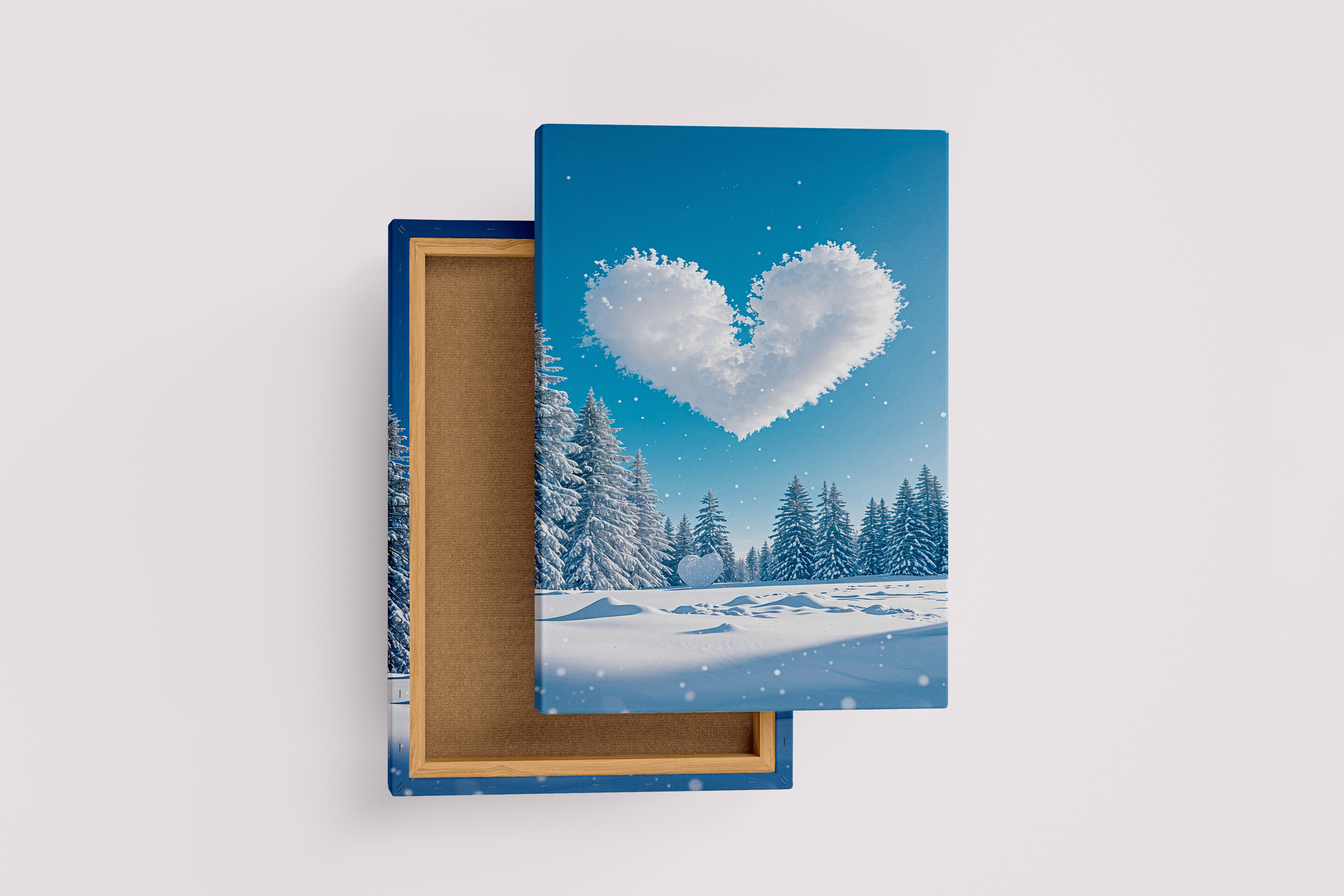 ai creation, heart formed by clouds, snow themed, ai art, art, kanvas tablo