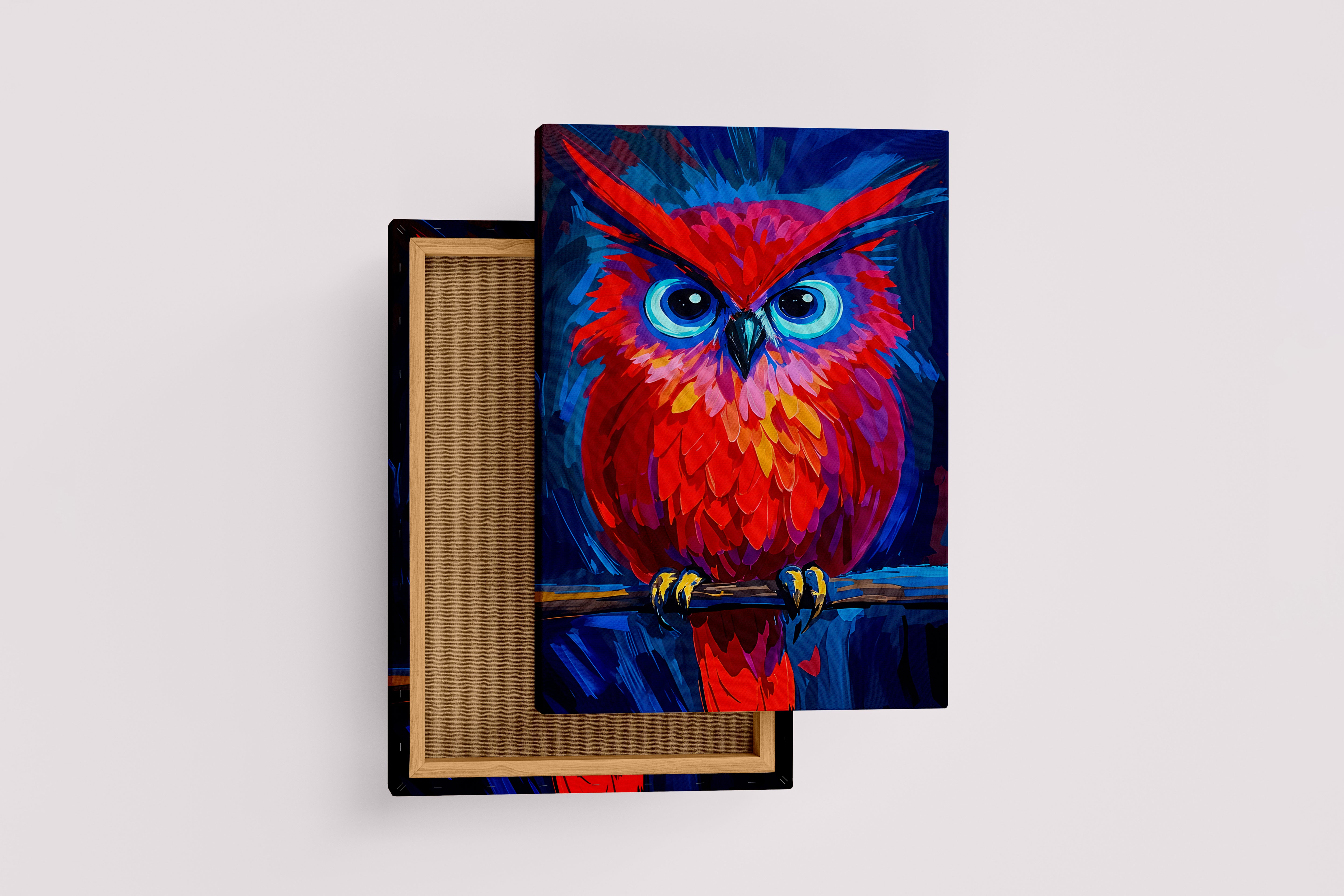 ai creation, red flamboyant owl, ai art, art, kanvas tablo