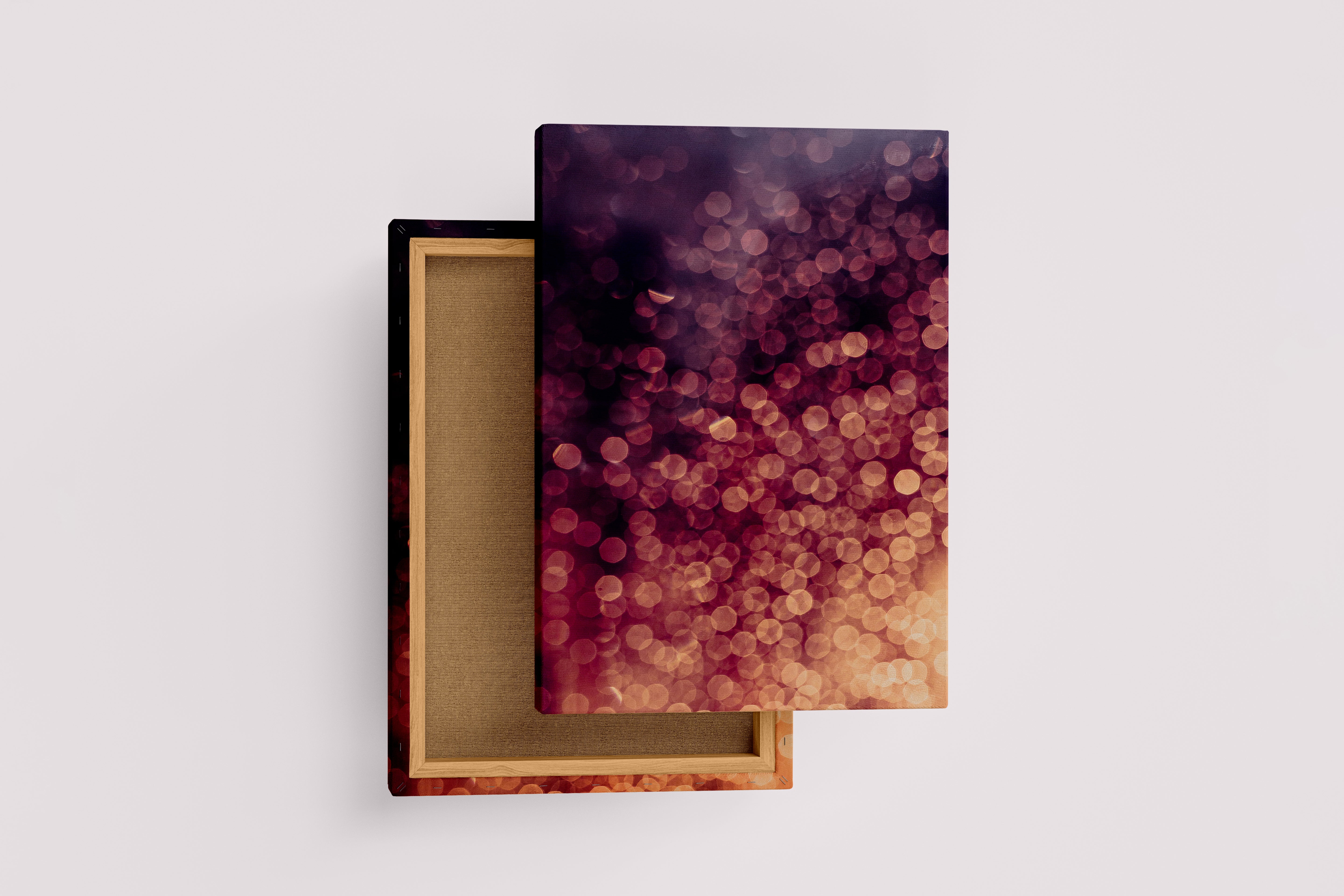 an abstract photograph of warm, golden and red bokeh lights on a dark background, abstract, art, kanvas tablo