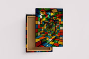 Renkli Küplerden Zeka Küpü Labirenti 3D Geometrik Desenli Soyut Kanvas Tablo