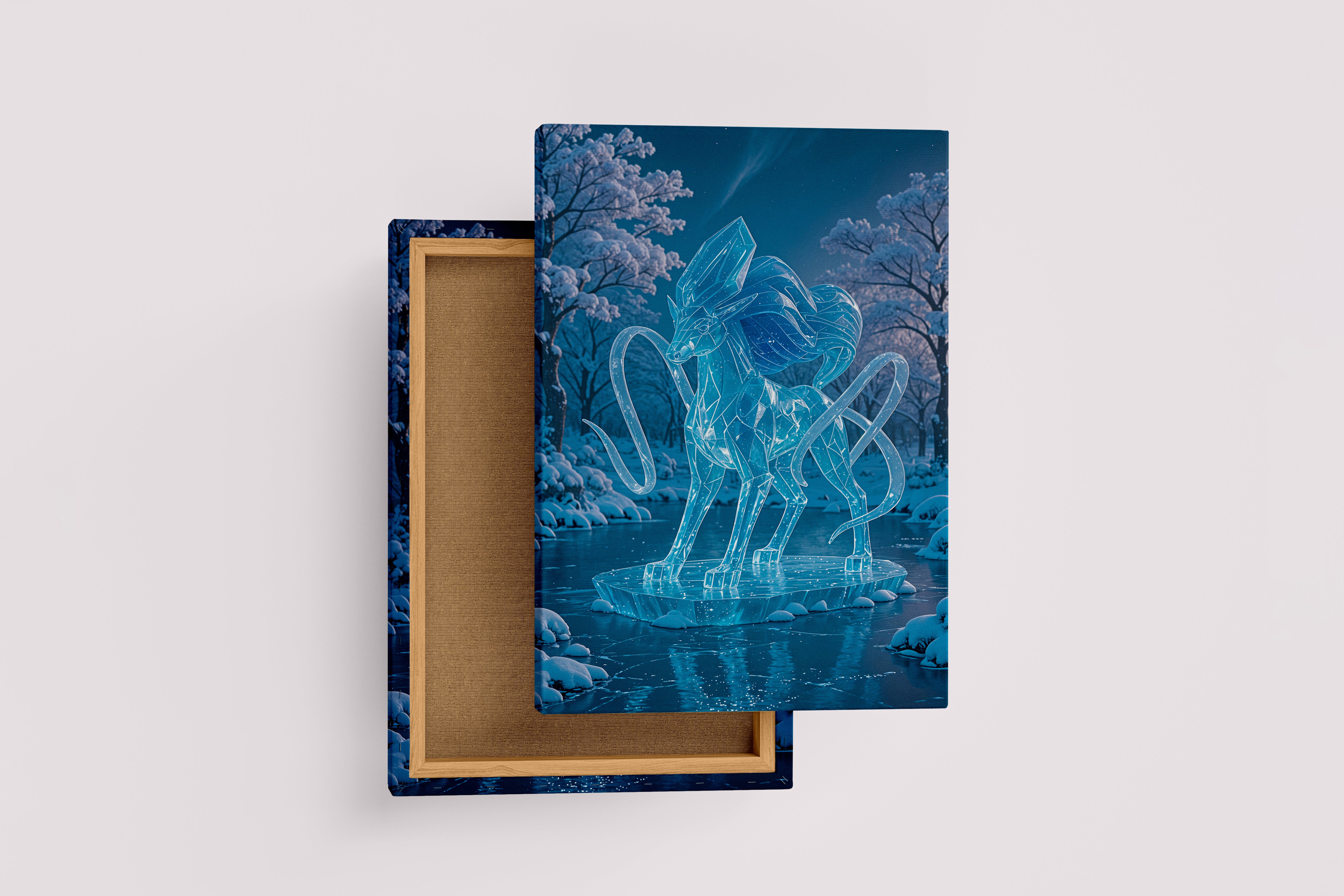 ai creation, ice covered deer frozen river themed, ai art, art, kanvas tablo