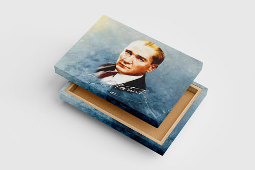 Atatürk portre with his signature model 2, art, kanvas tablo