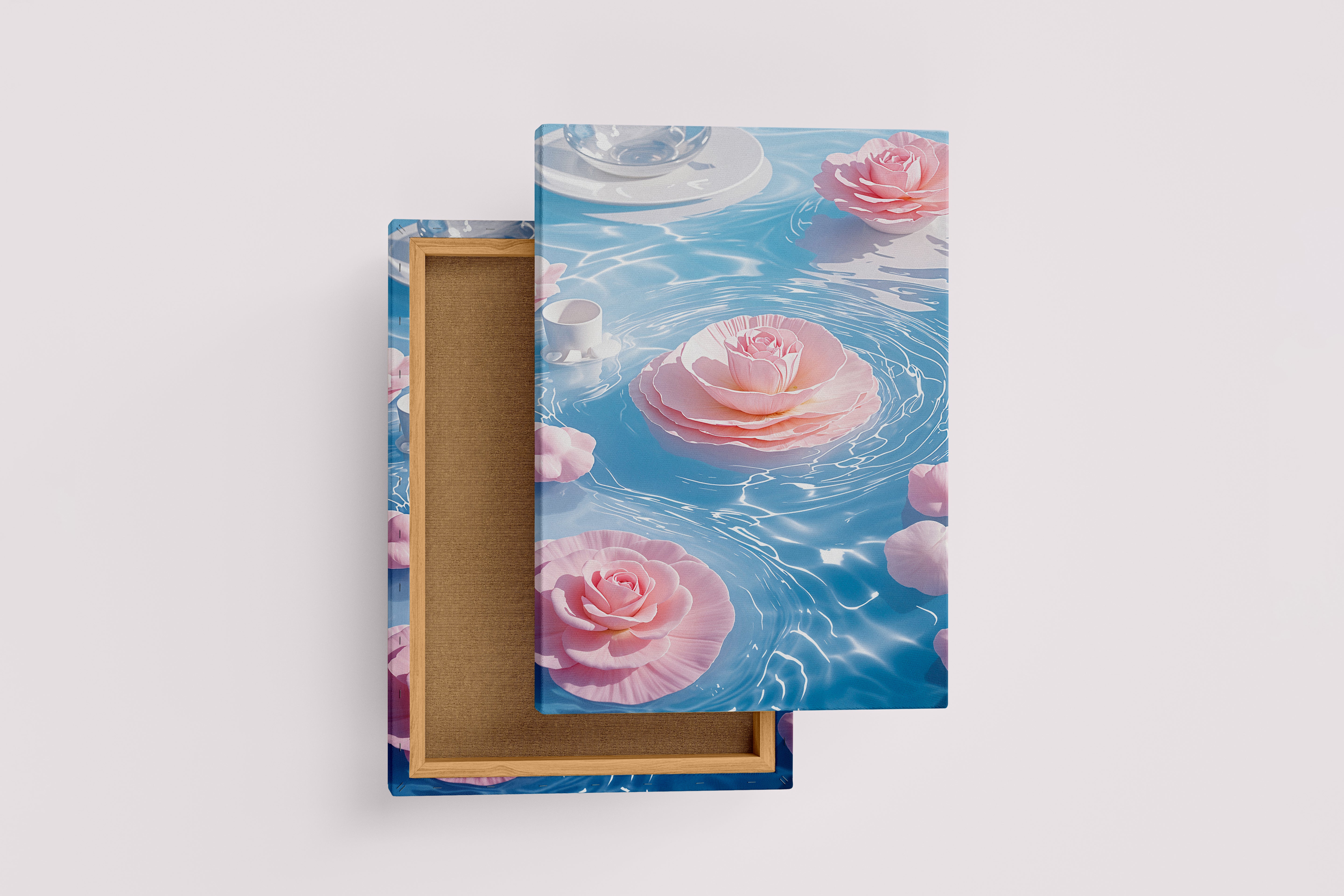 ai creation, pink water lilies blooming in the river, ai art, art, kanvas tablo