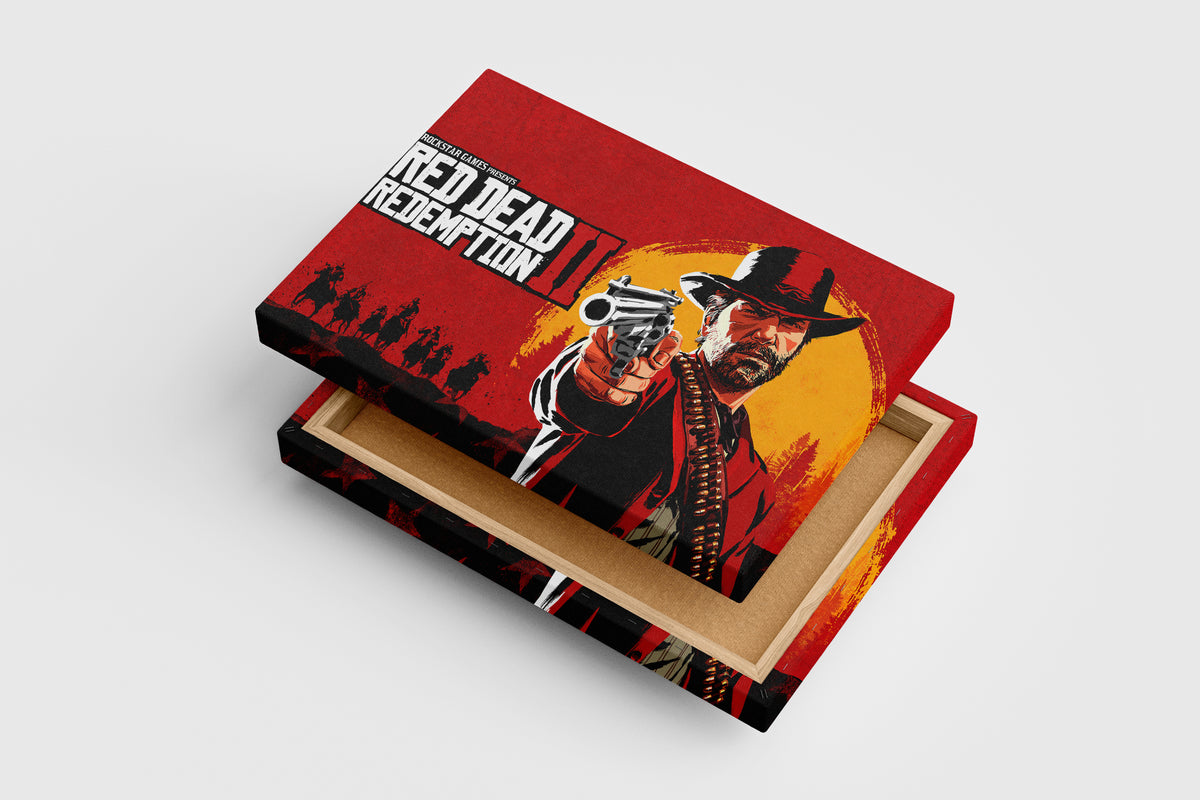 arthur morgan pointing a gun on the red dead redemption 2 cover art, gaming art, art, kanvas tablo