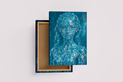 ai creation, crystal woman portrait, blue shards, geometric, reflective, ethereal glow, ai art, art, kanvas tablo