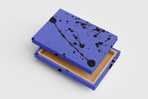 a minimalist abstract artwork with dynamic black paint splatters on a lavender background, abstract, art, kanvas tablo