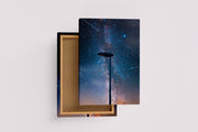 a street lamp silhouetted against a breathtaking starry night sky full of the milky way, abstract, art, kanvas tablo