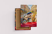 ai creation, modern dog driving a car with his cool hat, ai art, art, kanvas tablo