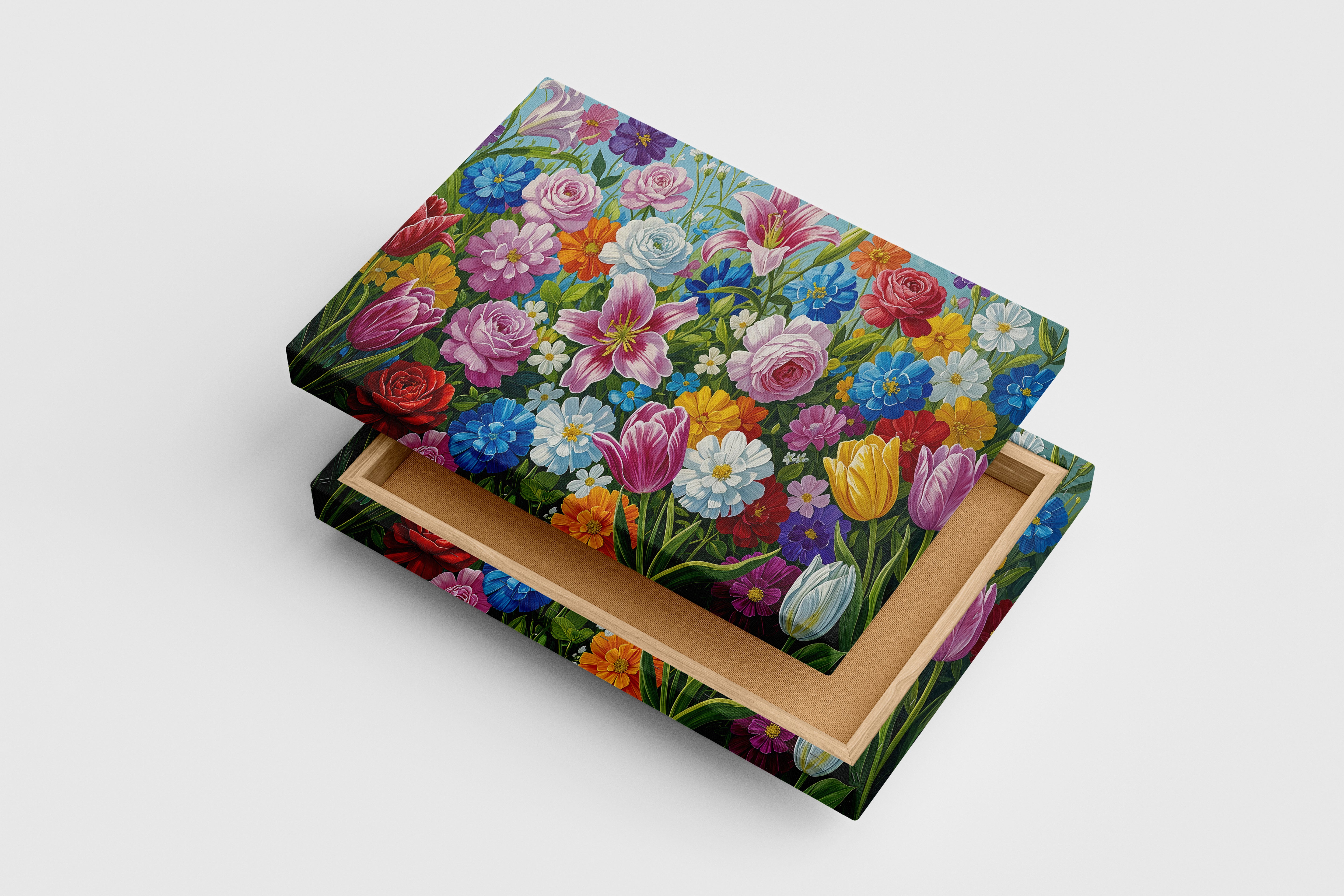 flower motif, garden of colorful flowers, art, kanvas tablo