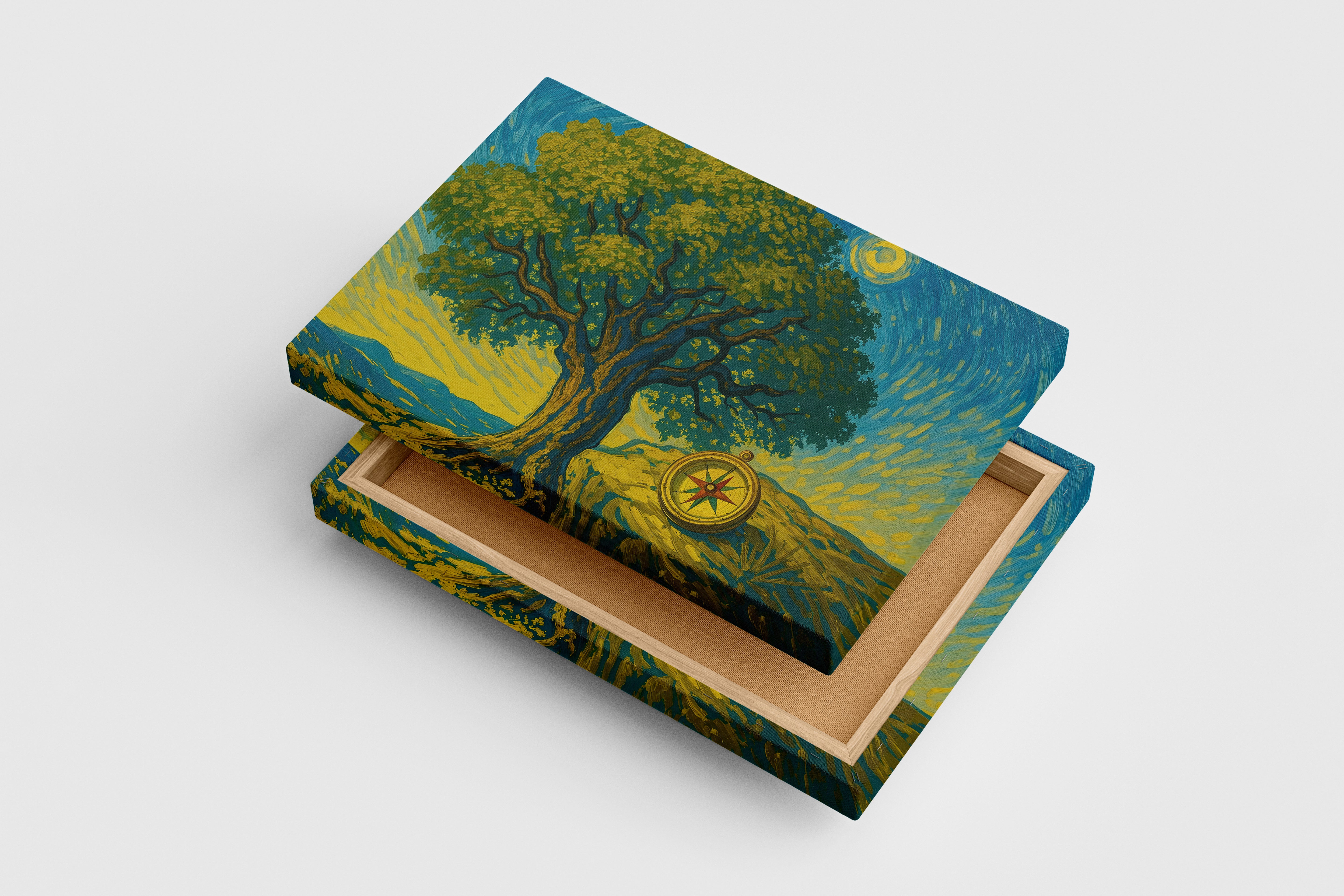Van Gogh style tree and compass, view, art, kanvas tablo