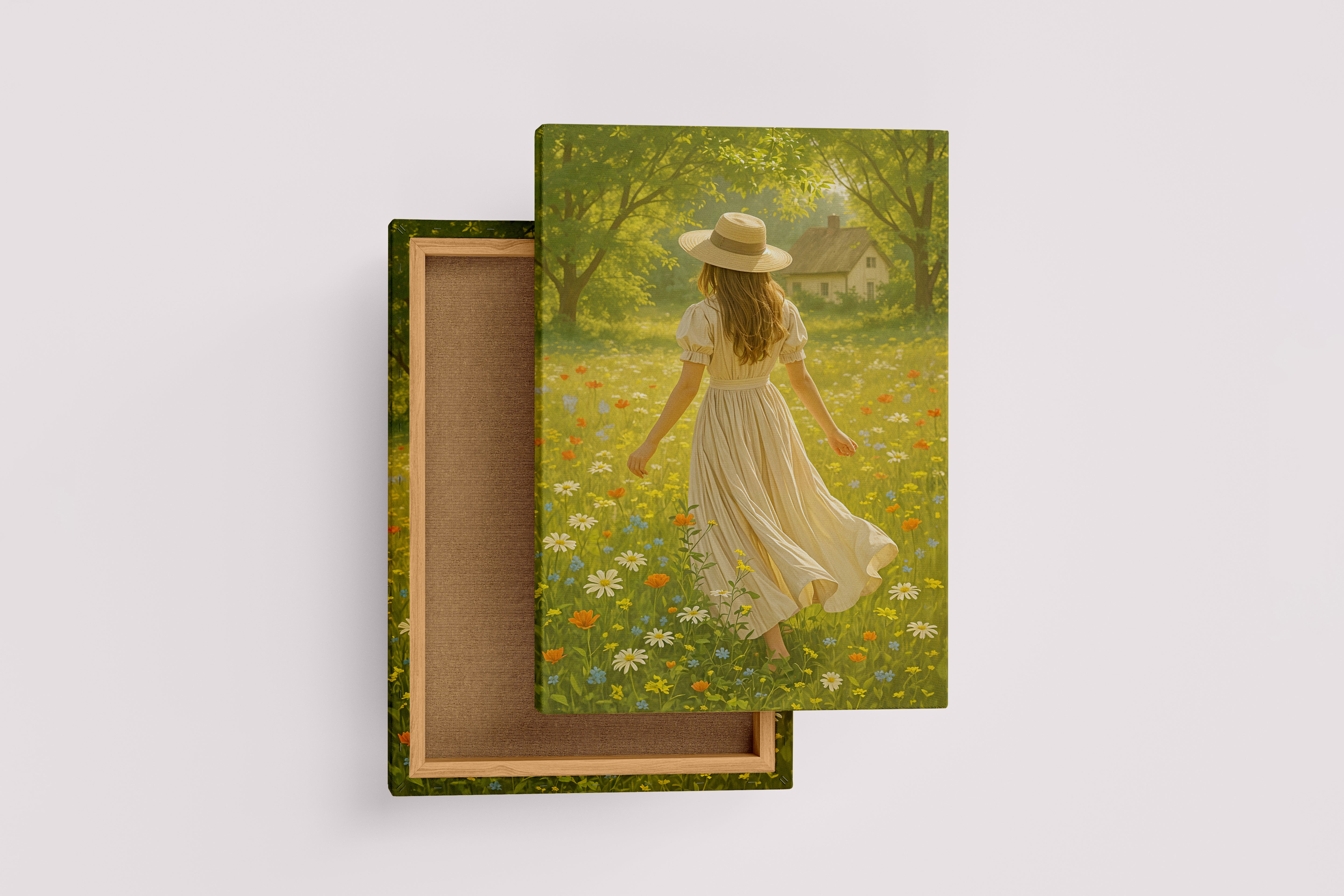 ai creation, girl wandering in the flower garden, ai art, art, kanvas tablo