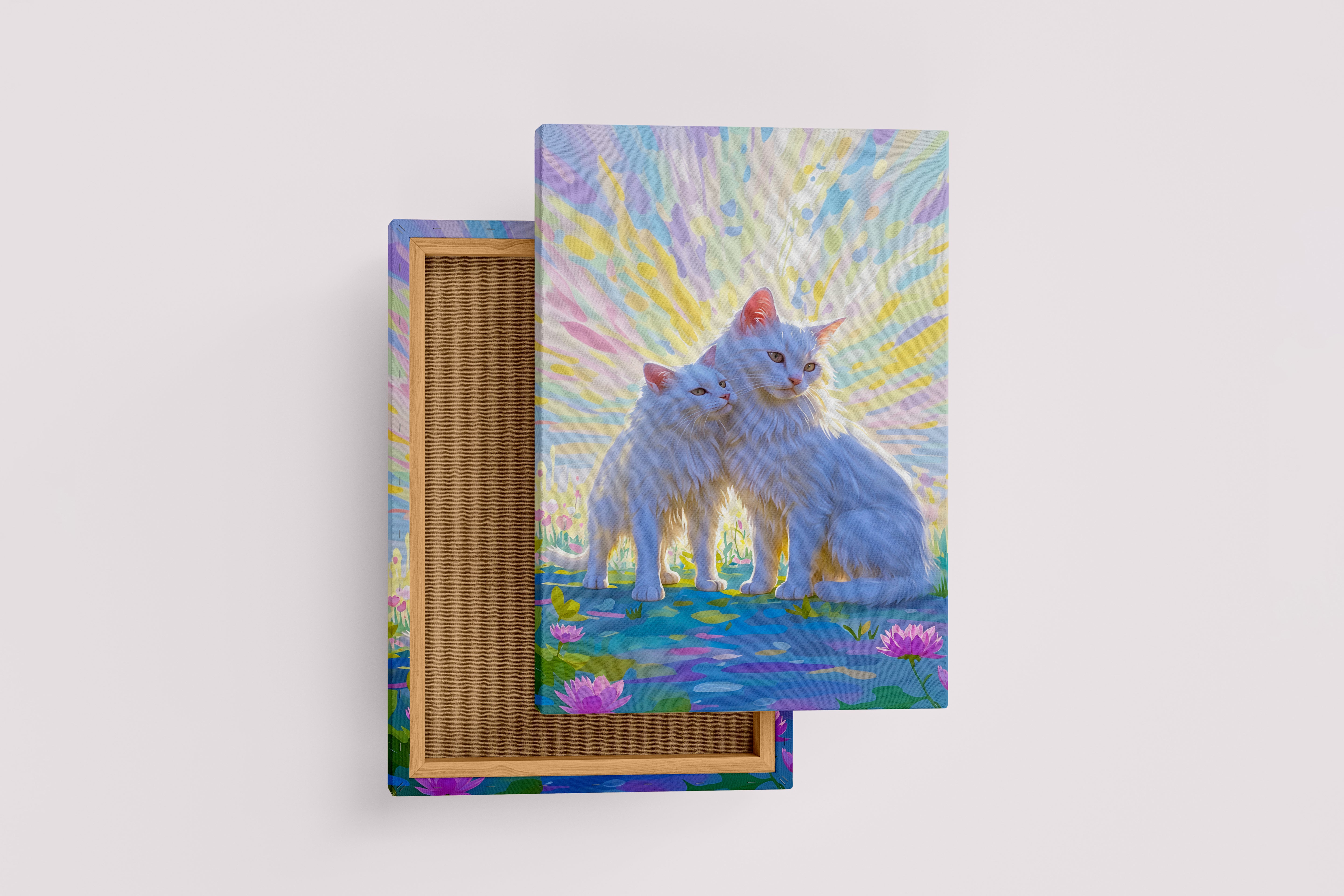 ai creation, Monet themed white cats, pet, ai art, art, kanvas tablo