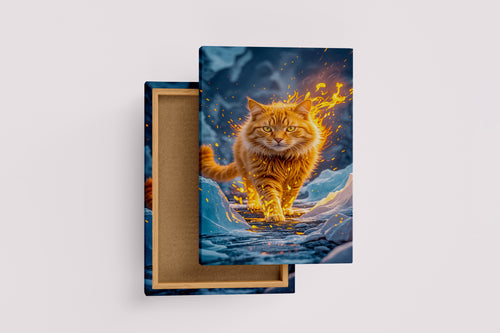 ai creation, orange cat wrapped in fire, pet, ai art, art, kanvas tablo