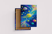 ai creation, saturn and the other colorful planets in its orbit model 1, ai art, art, kanvas tablo