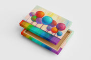 a whimsical, textured painting of colorful lollipop trees on a rainbow ground, view, art, kanvas tablo