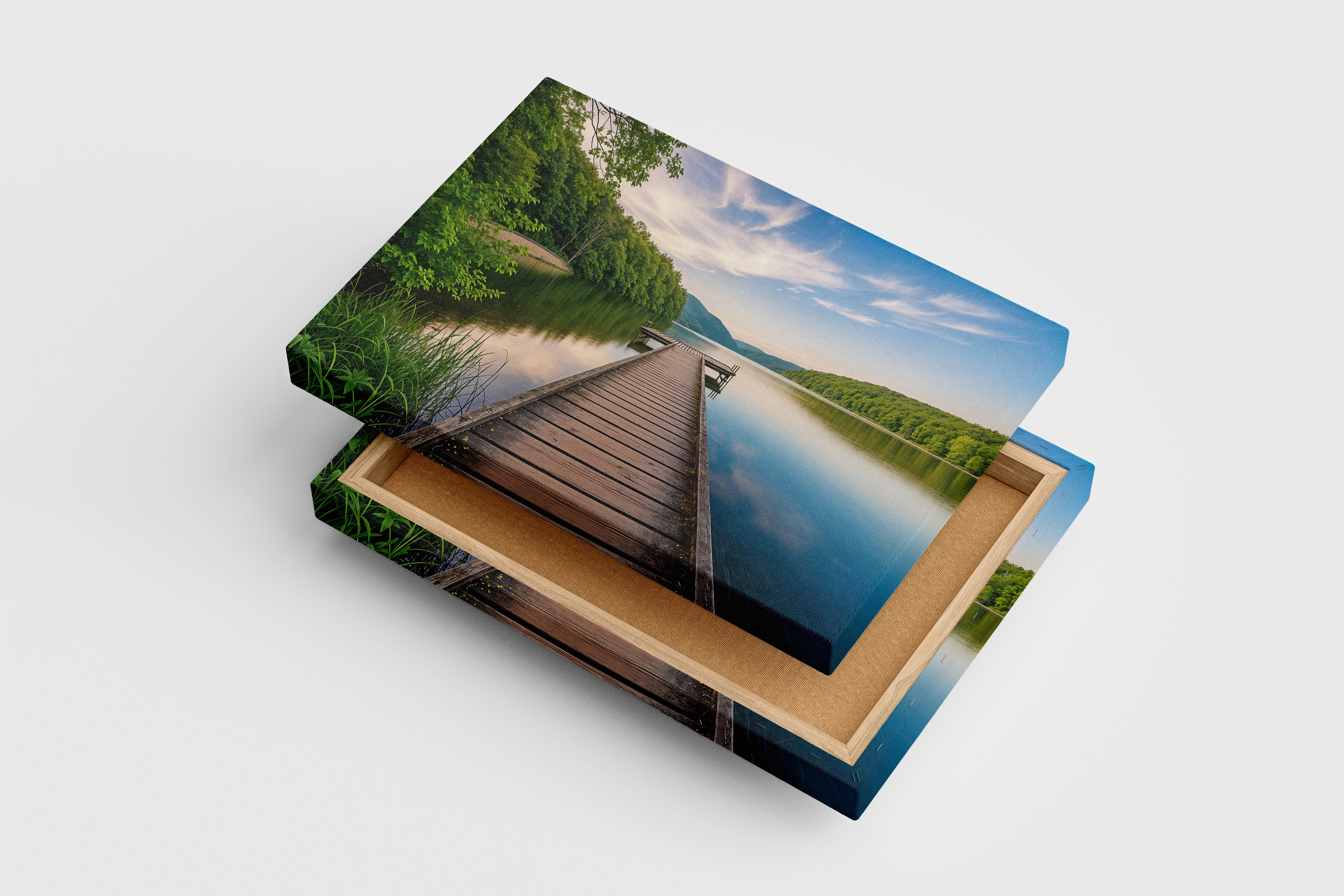 pier and nature view by the river model 1, view, ai art, art, kanvas tablo