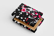 expressive action painting with vibrant pink and white splatters on a black canvas, abstract, art, kanvas tablo