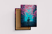 ai creation, master kung fu climbs stairs while pink leaves fall, ai art, art, kanvas tablo