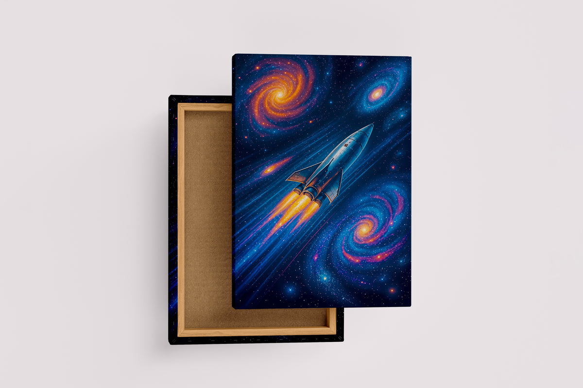 ai creation, spacecraft passing through nebulas, ai art, art, kanvas tablo