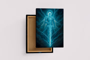ai creation, blue skinned lightning warrior, ai art, art, kanvas tablo