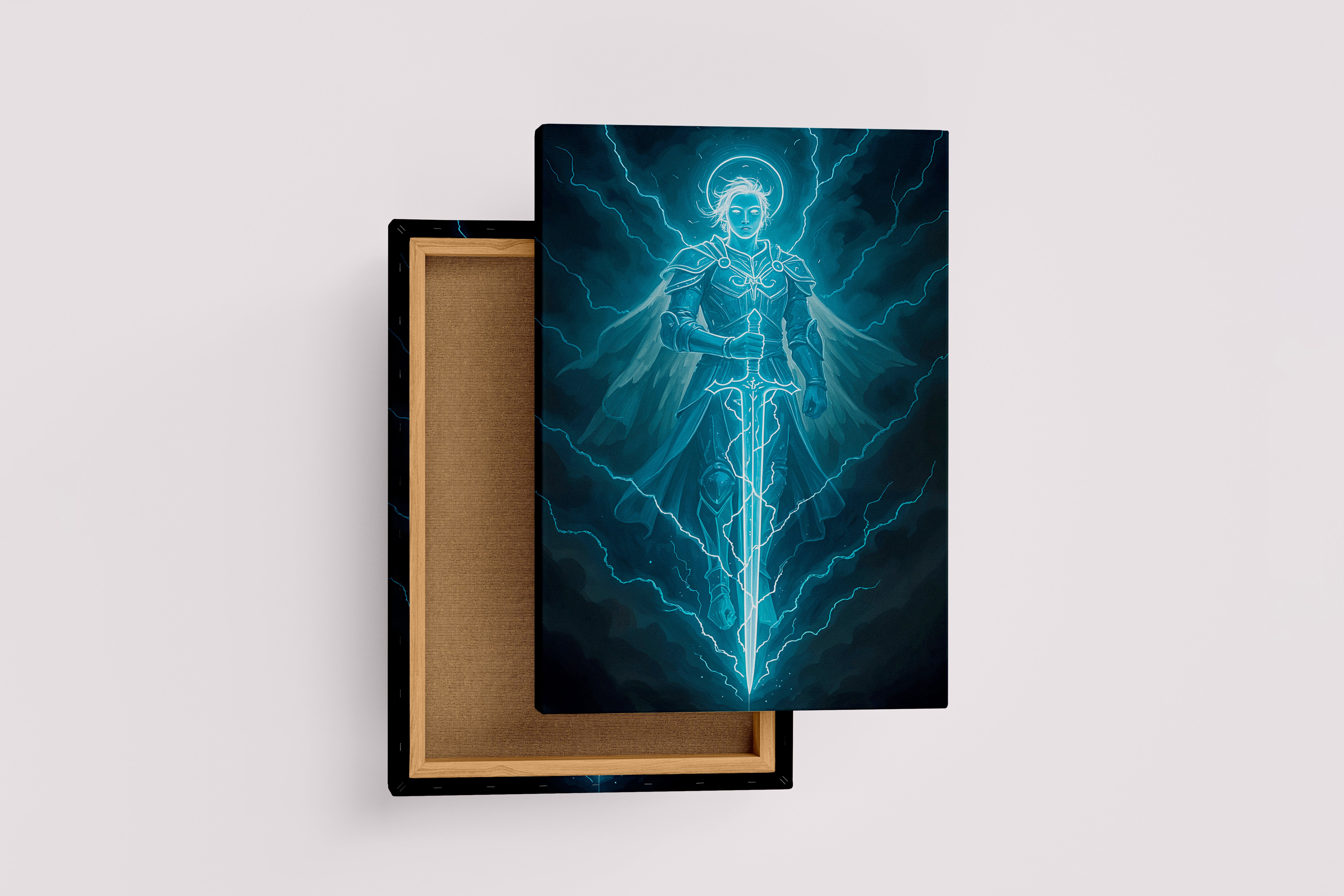 ai creation, blue skinned lightning warrior, ai art, art, kanvas tablo