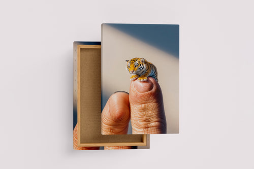 ai creation, baby doll model 6, kid, cute tiger on finger, ai art, art, kanvas tablo