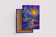 ai creation, multicolored sunrise view among the mountains, ai art, art, kanvas tablo