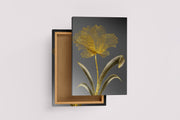 a minimalist golden wireframe flower on a grey gradient background, art, kanvas tablo