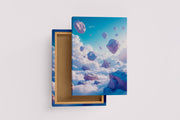 ai creation, large rock pieces flying above the clouds, ai art, art, kanvas tablo
